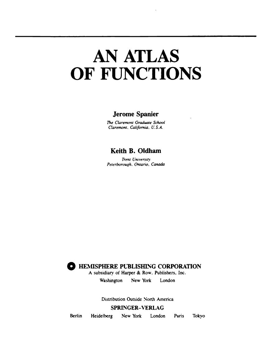 An Atlas Of Functions by Jerome Spanier Keith B. Oldham