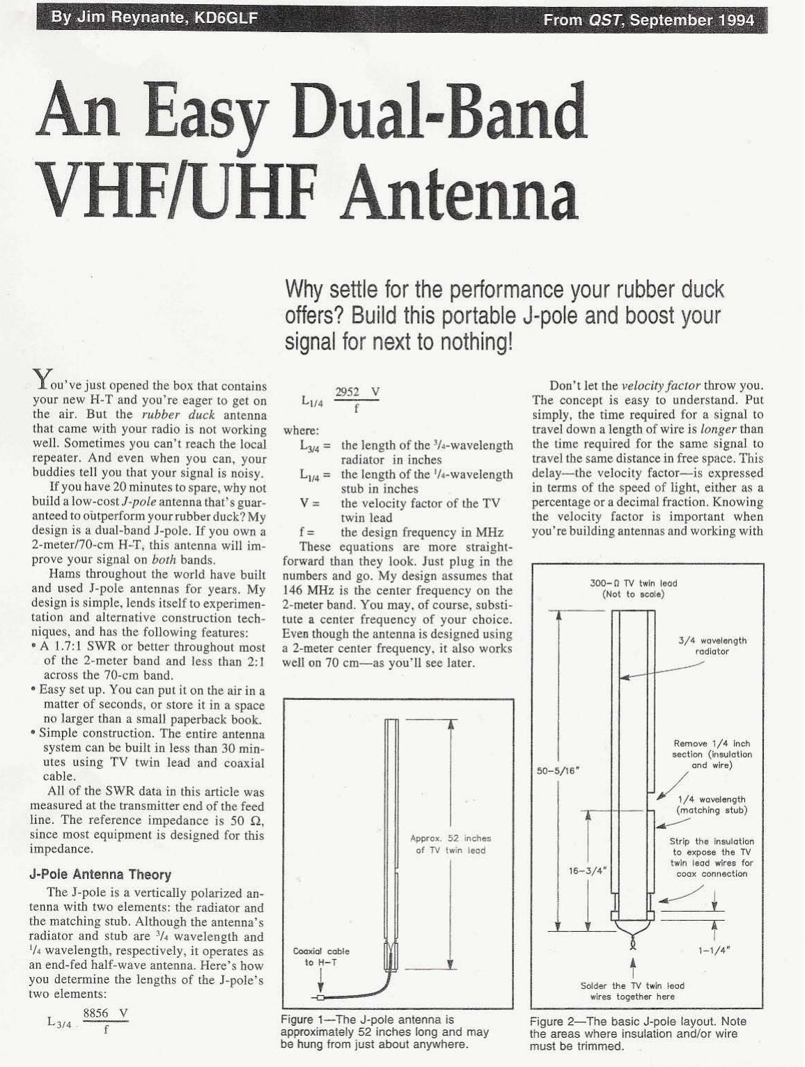 An Easy Dual-Band VHFUHF Antenna by KD6GLF