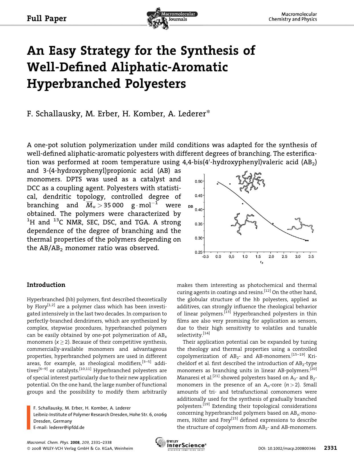 An Easy Strategy for the Synthesis of Well-Defined Aliphatic-Aromatic Hyperbranched Polyesters by Unknown