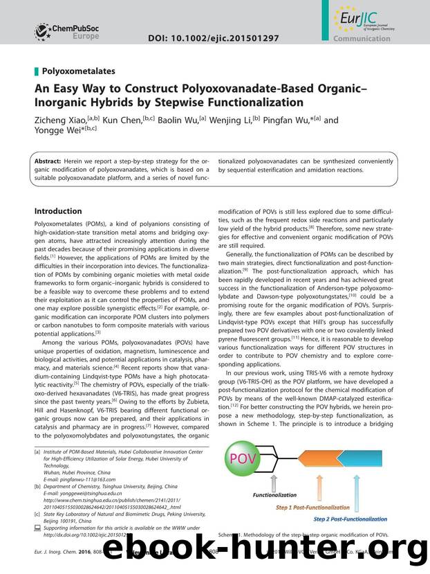An Easy Way to Construct PolyoxovanadateBased OrganicInorganic Hybrids by Stepwise Functionalization by Unknown