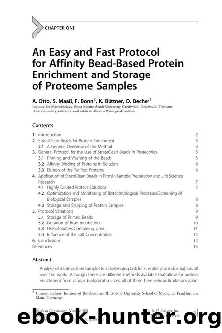 An Easy and Fast Protocol for Affinity Bead-Based Protein Enrichment and Storage of Proteome Samples by A. Otto & S. Maaß & F. Bonn & K. Büttner & D. Becher