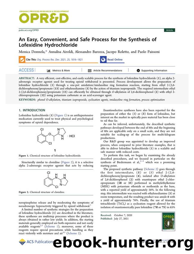 An Easy, Convenient, and Safe Process for the Synthesis of Lofexidine Hydrochloride by Monica Donnola Annalisa Airoldi Alessandro Barozza Jacopo Roletto and Paolo Paissoni