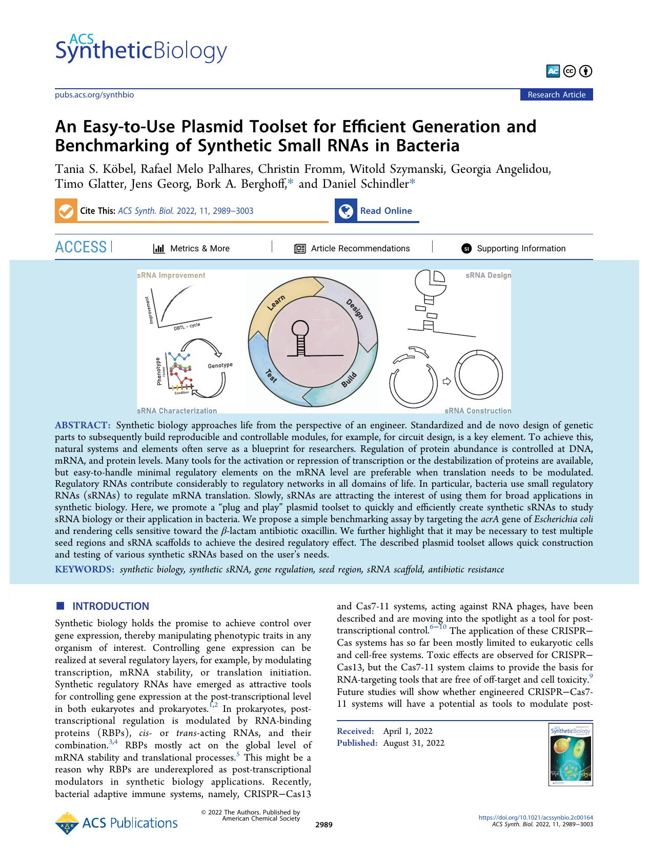 An Easy-to-Use Plasmid Toolset for Efficient Generation and Benchmarking of Synthetic Small RNAs in Bacteria by unknow