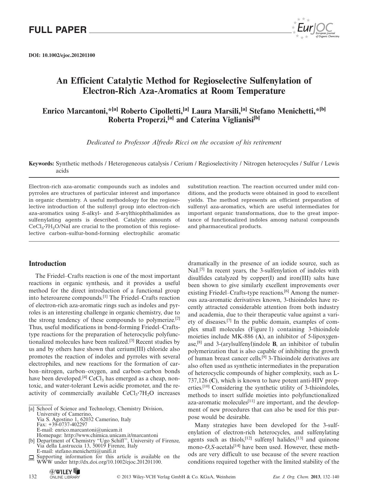An Efficient Catalytic Method for Regioselective Sulfenylation of ElectronRich AzaAromatics at Room Temperature by Unknown