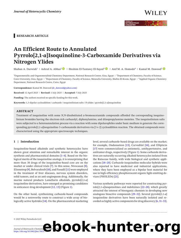 An Efficient Route to Annulated Pyrrolo[2,1âa]isoquinolineâ3âCarboxamide Derivatives via Nitrogen Ylides by Unknown