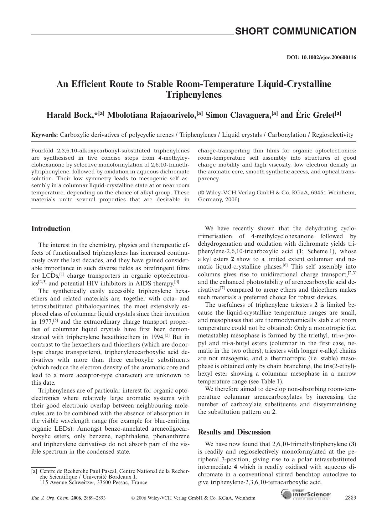 An Efficient Route to Stable Room-Temperature Liquid-Crystalline Triphenylenes by Unknown