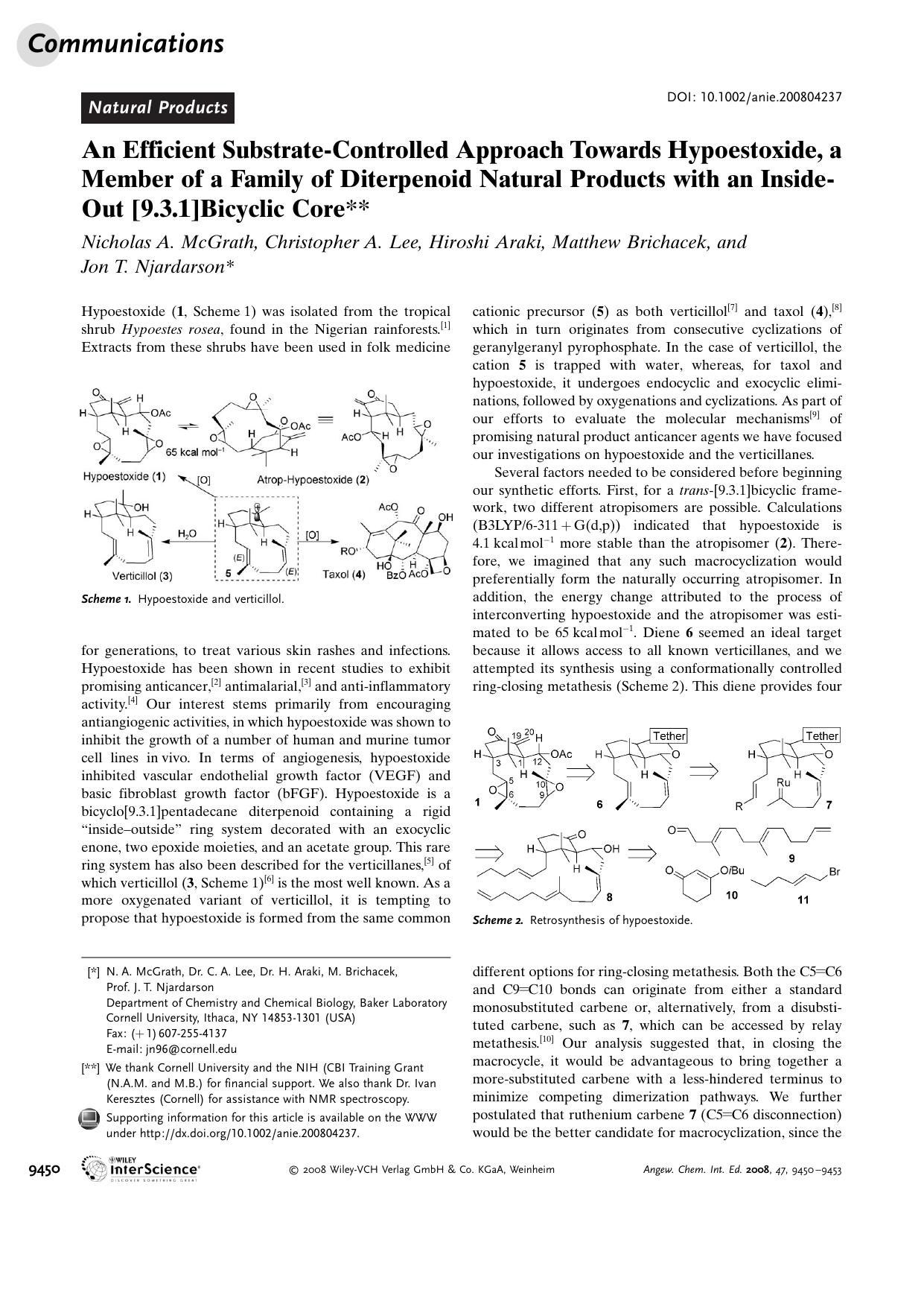 An Efficient Substrate-Controlled Approach Towards Hypoestoxide, a Member of a Family of Diterpenoid Natural Products with an Inside-Out [9.3.1]Bicyclic Core by Unknown