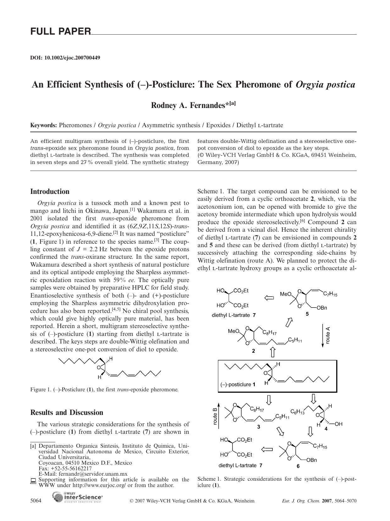 An Efficient Synthesis of (-)-Posticlure: The Sex Pheromone of Orgyia postica by Unknown