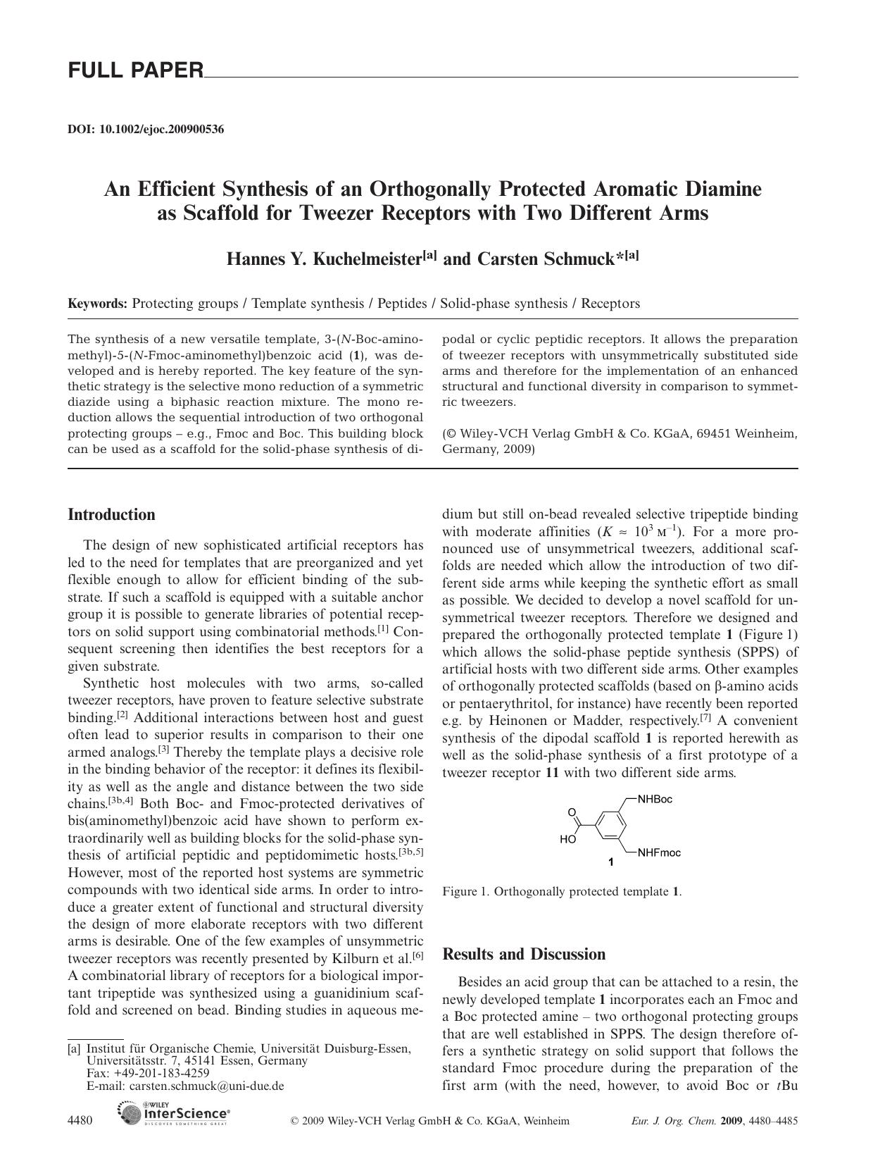 An Efficient Synthesis of an Orthogonally Protected Aromatic Diamine as Scaffold for Tweezer Receptors with Two Different Arms by Unknown