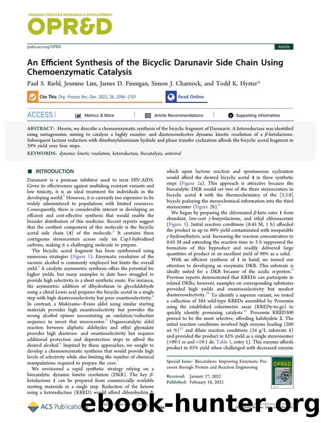 An Efficient Synthesis of the Bicyclic Darunavir Side Chain Using Chemoenzymatic Catalysis by Paul S. Riehl Jesmine Lim James D. Finnigan Simon J. Charnock and Todd K. Hyster