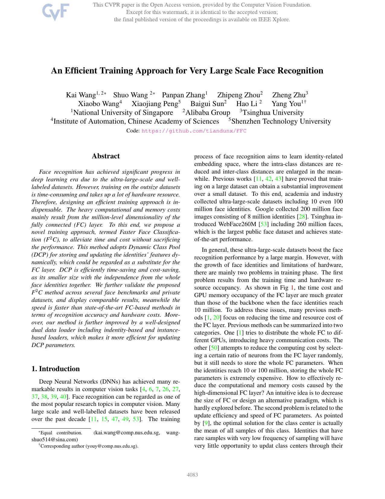 An Efficient Training Approach for Very Large Scale Face Recognition by unknow