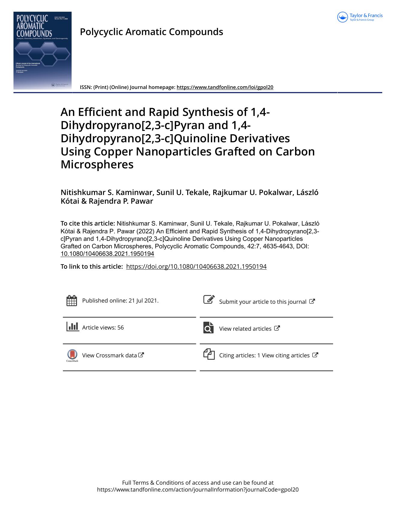 An Efficient and Rapid Synthesis of 1,4-Dihydropyrano[2,3-c]Pyran and 1,4-Dihydropyrano[2,3-c]Quinoline Derivatives Using Copper Nanoparticles Grafted on Carbon Microspheres by unknow