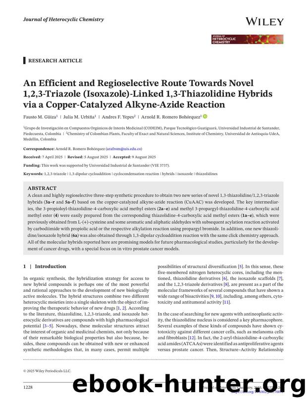 An Efficient and regioselective route towards novel 1,2,3âtriazole (isoxazole)âlinked 1,3âthiazolidine hybrids via a copperâcatalyzed alkyneâazide reaction by Unknown