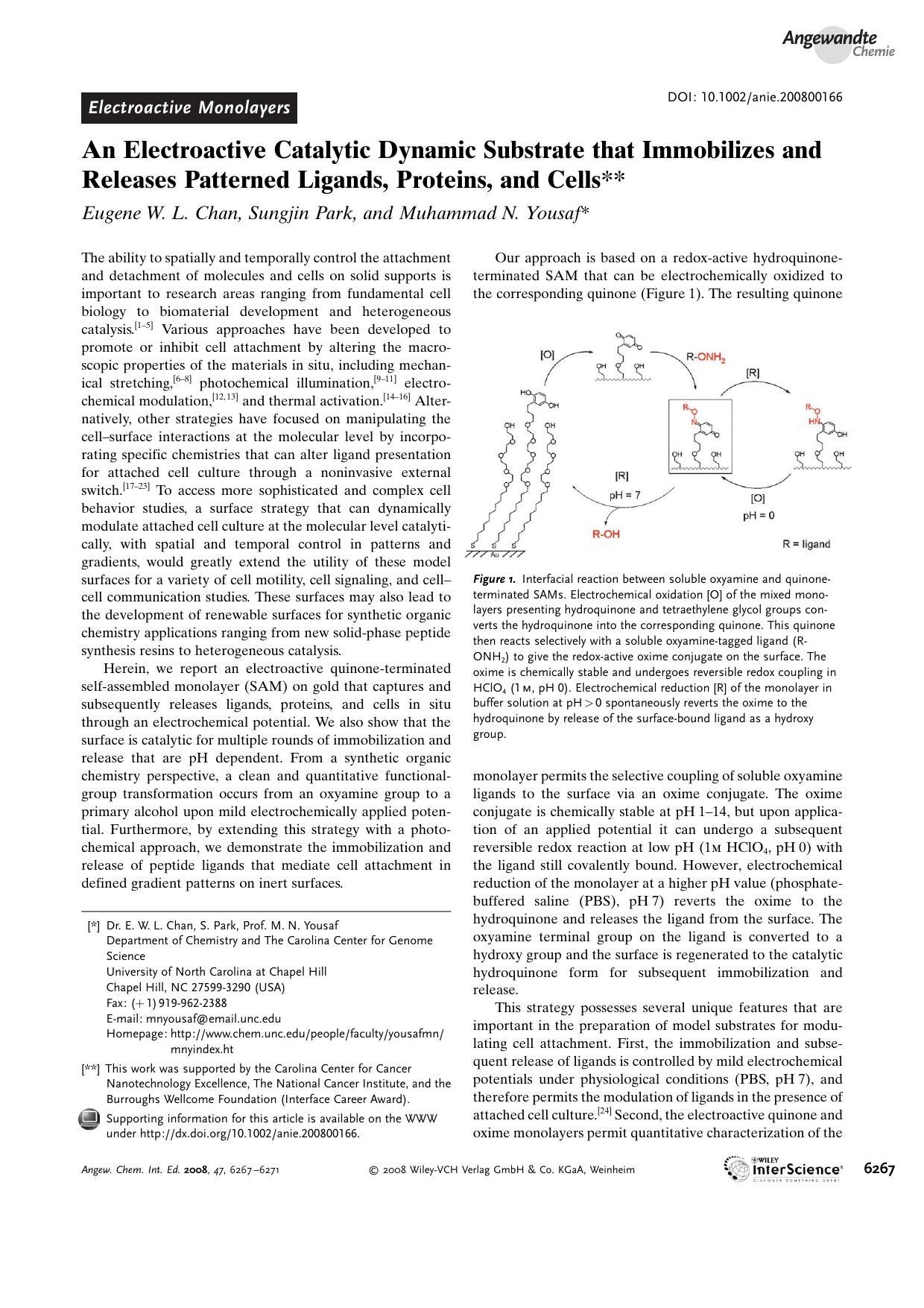 An Electroactive Catalytic Dynamic Substrate that Immobilizes and Releases Patterned Ligands, Proteins, and Cells by Unknown