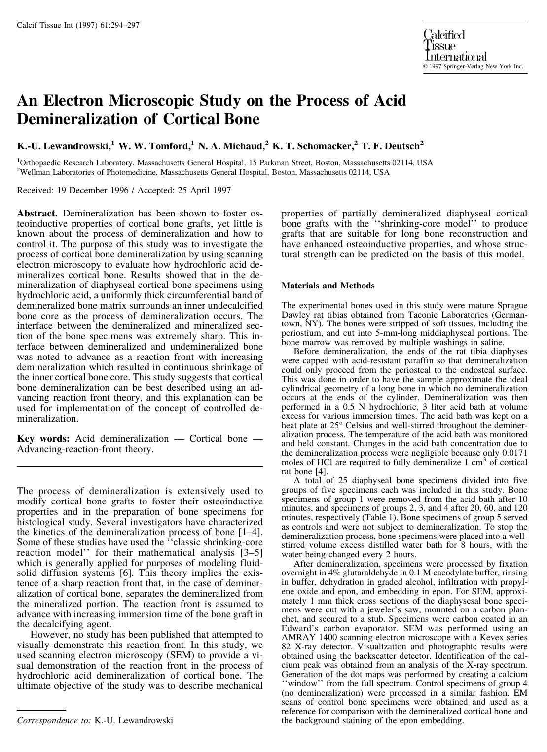 An Electron Microscopic Study on the Process of Acid Demineralization of Cortical Bone by Lewandrowski K.-U. et al