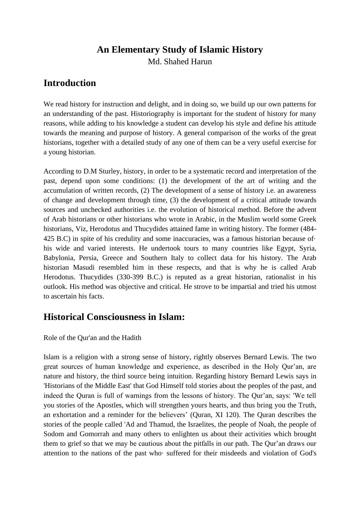 An Elementary Study of Islamic History by Md. Shahed Harun