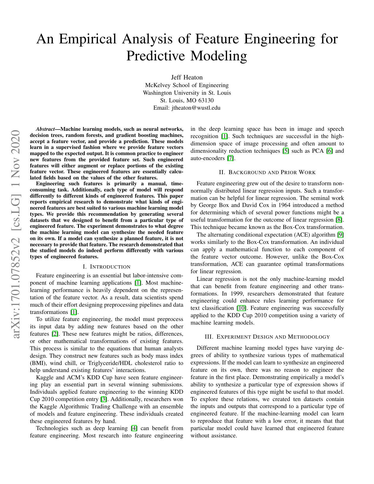 An Empirical Analysis of Feature Engineering for Predictive Modeling by Heaton Jeff