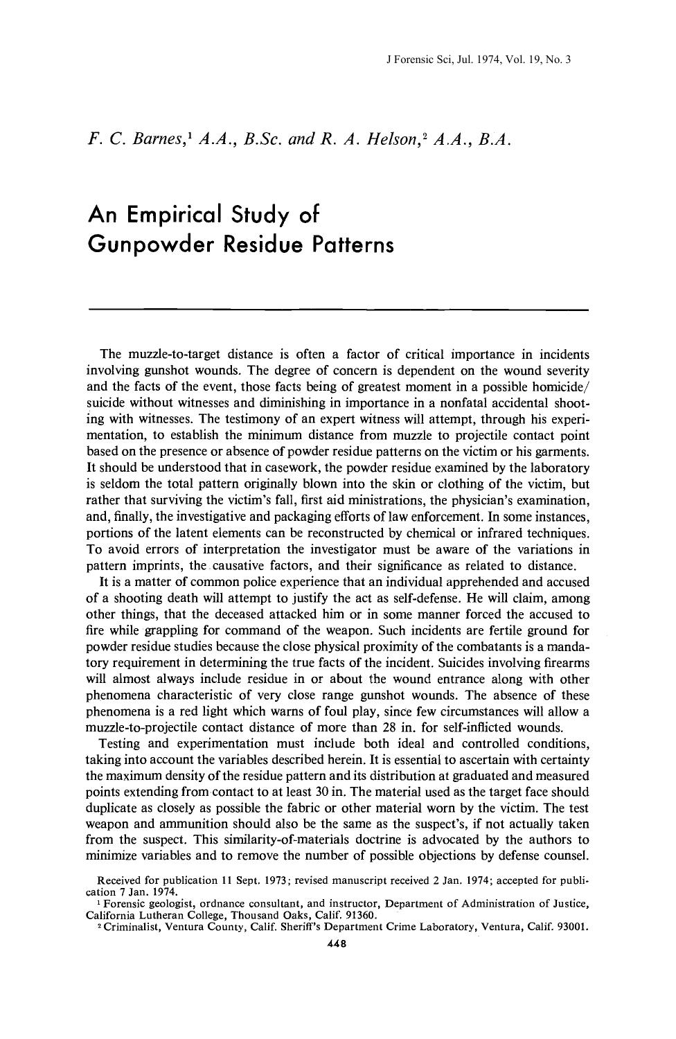 An Empirical Study of Gunpowder Residue Patterns by Barnes FC Helson RA