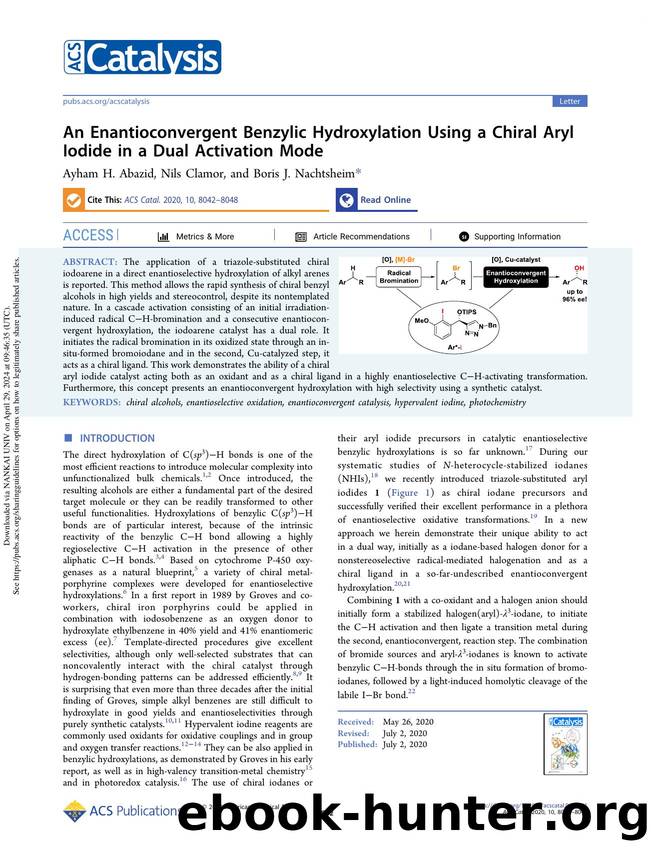 An Enantioconvergent Benzylic Hydroxylation Using a Chiral Aryl Iodide in a Dual Activation Mode by Ayham H. Abazid Nils Clamor & Boris J. Nachtsheim