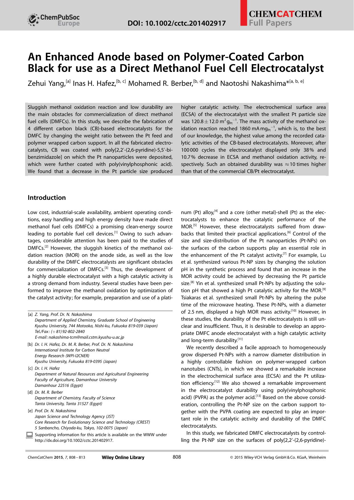 An Enhanced Anode based on PolymerCoated Carbon Black for use as a Direct Methanol Fuel Cell Electrocatalyst by Unknown