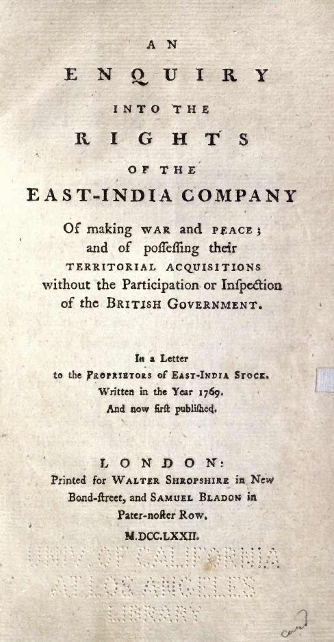 An Enuiry Into The Rights Of The East-India Company of Making War And Peace by Unknown