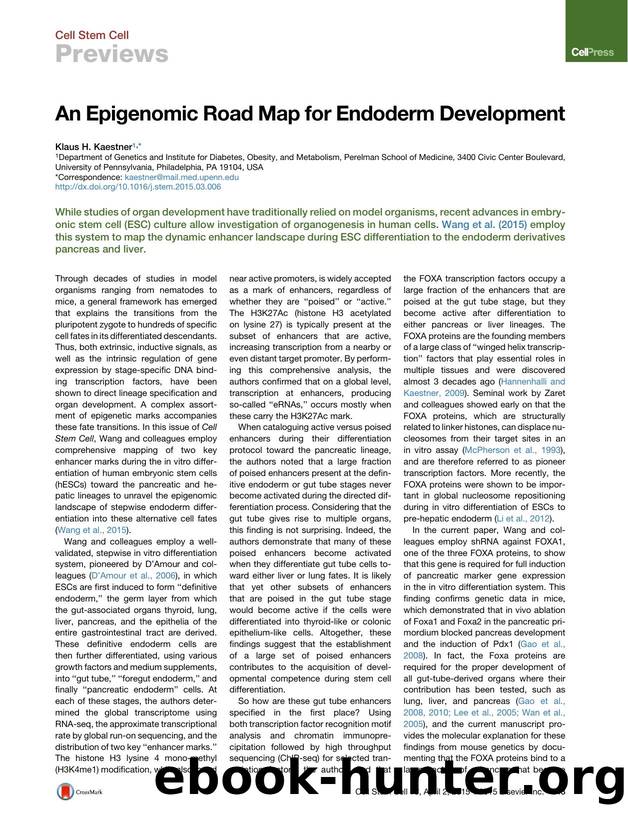 An Epigenomic Road Map for Endoderm Development by Klaus H. Kaestner
