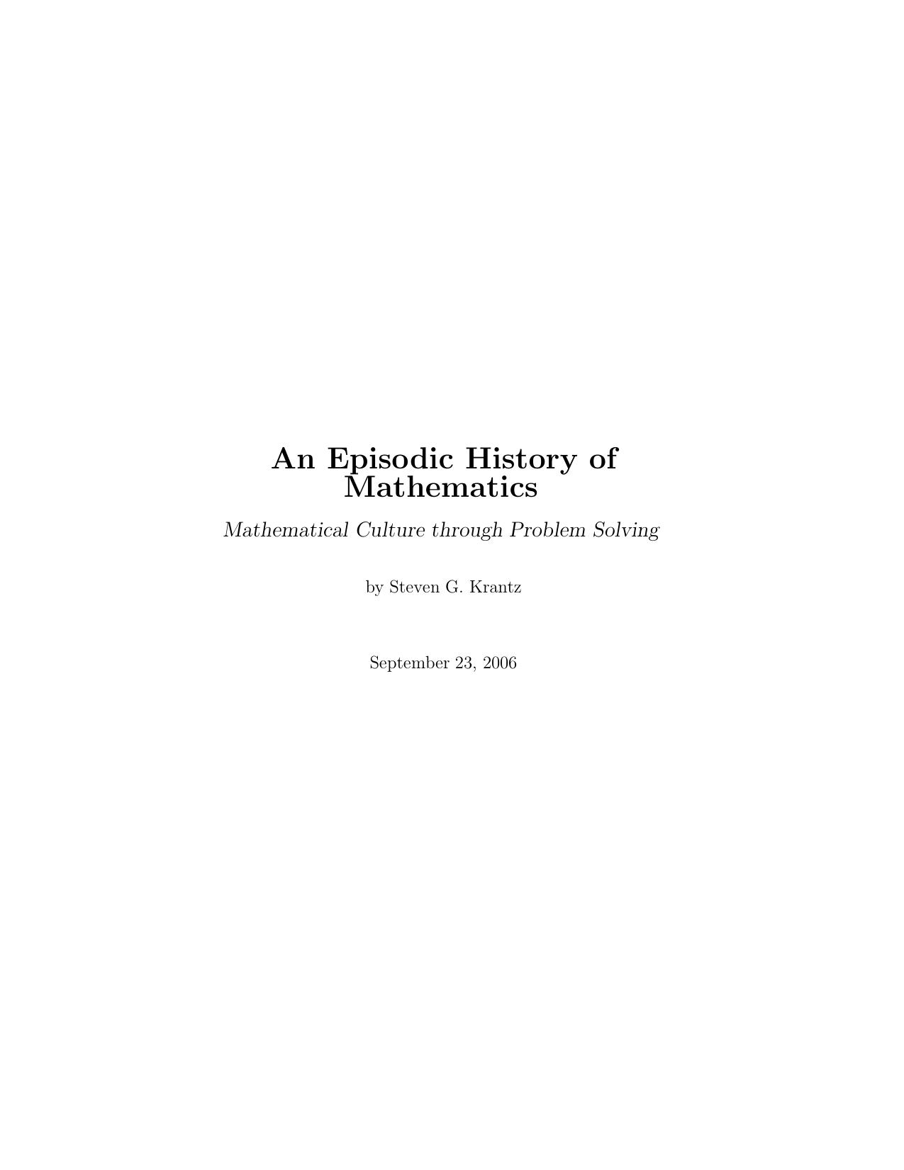 An Episodic History of Mathematics: Mathematical Culture Through Problem Solving by Unknow