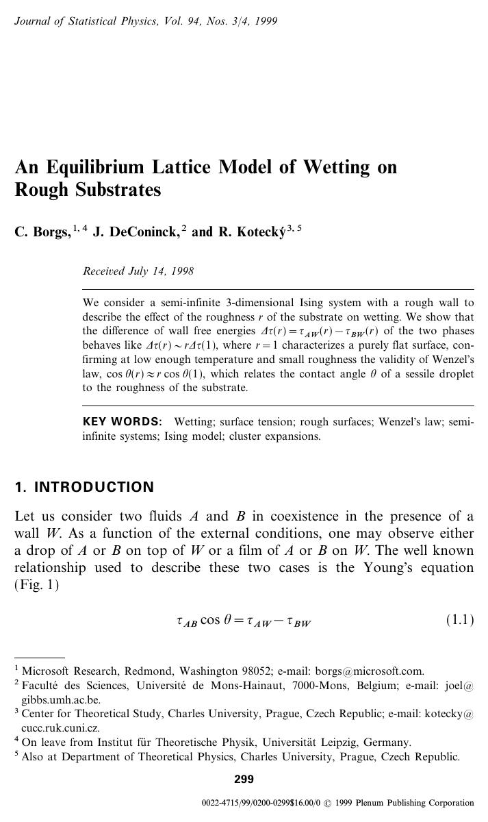 An Equilibrium Lattice Model of Wetting on Rough Substrates by Unknown