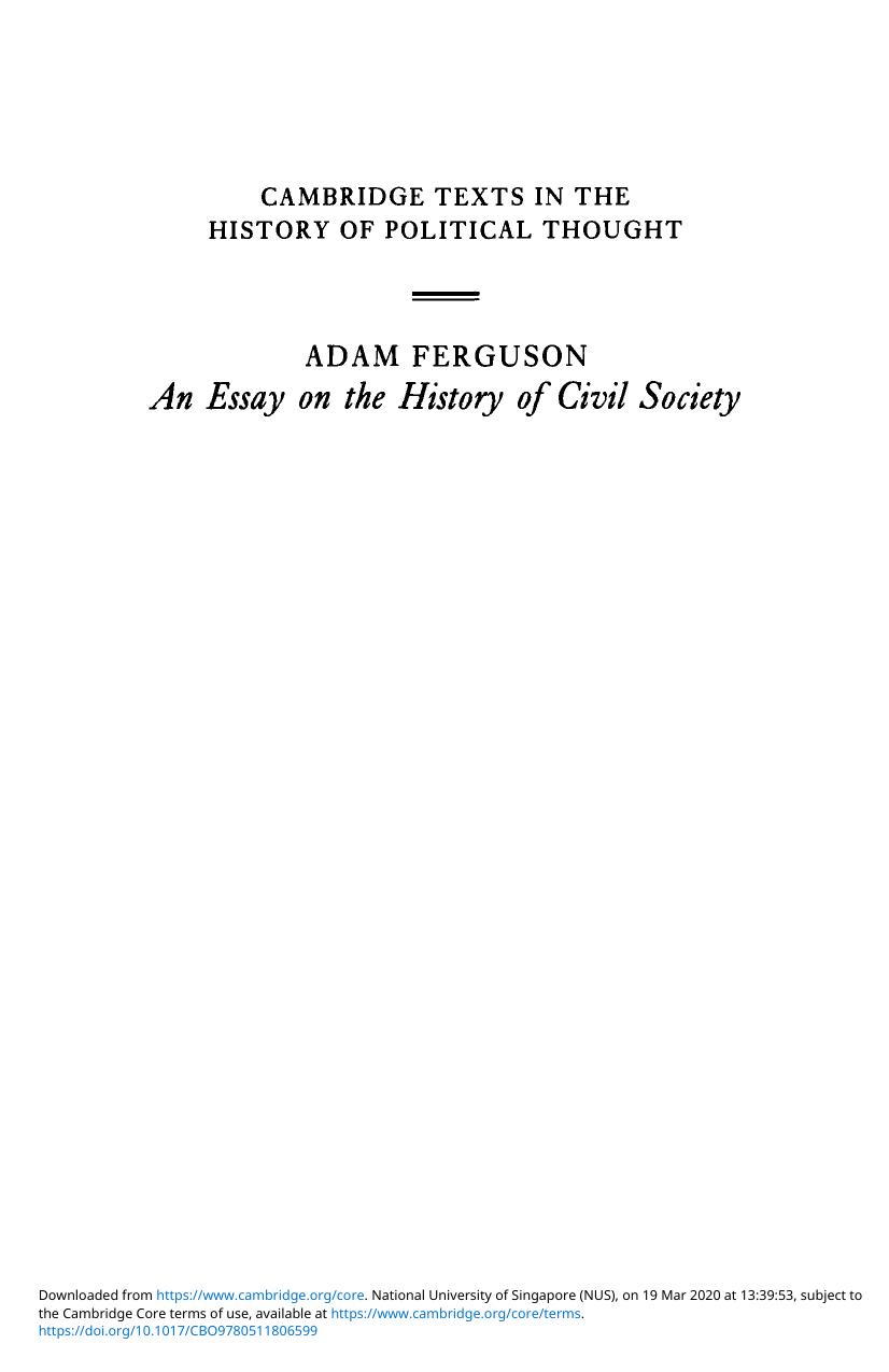 An Essay on the History of Civil Society by Adam Ferguson; Fania Oz-Salzberger (editor)