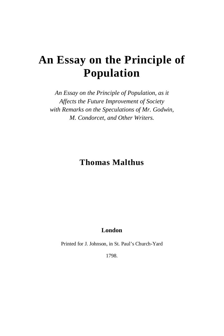 An Essay on the Principle of Population by Thomas Malthus