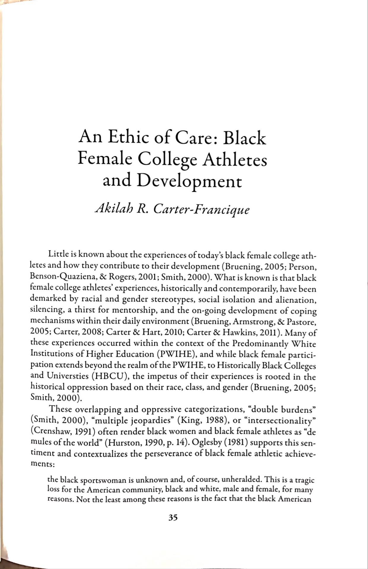An Ethic of Care: Black Female College Athletes and Development by Akilah R. Carter- Francique
