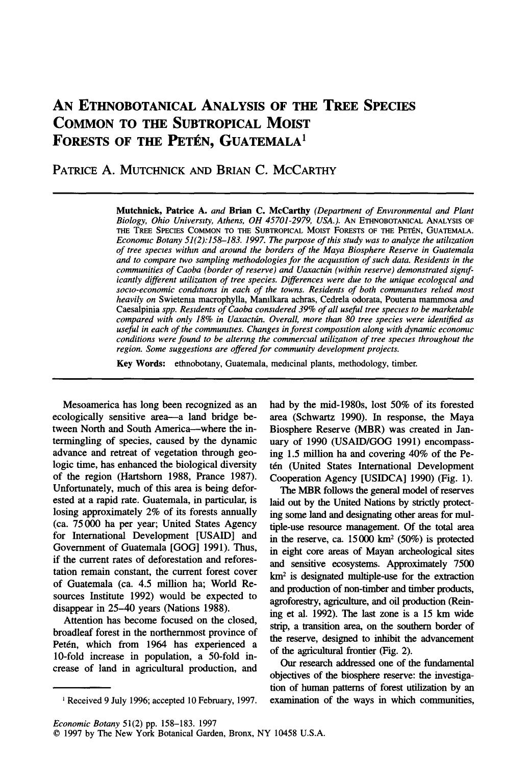 An Ethnobotanical analysis of the tree species common to the subtropical moist forests of the petén, Guatemala by Unknown
