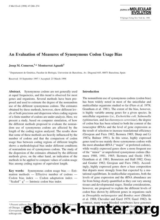 An Evaluation of Measures of Synonymous Codon Usage Bias by Comeron J. et al