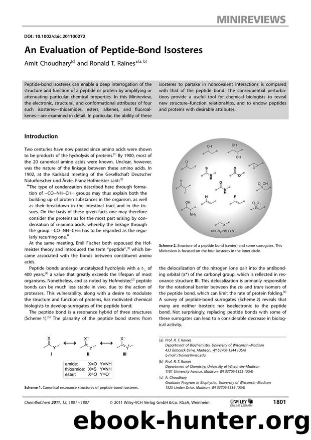 An Evaluation of PeptideBond Isosteres by Unknown