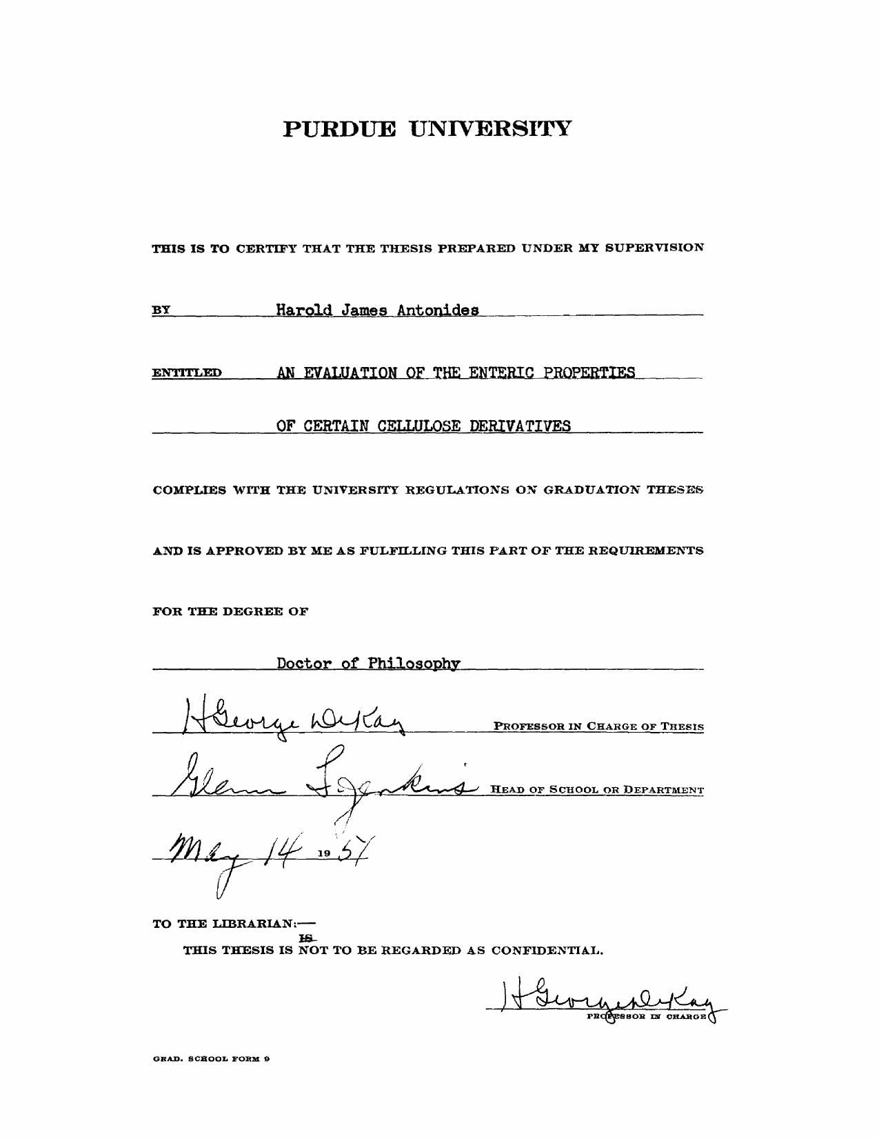 An Evaluation of the Enteric Properties of Certain Cellulose Derivatives by Antonides Harold James