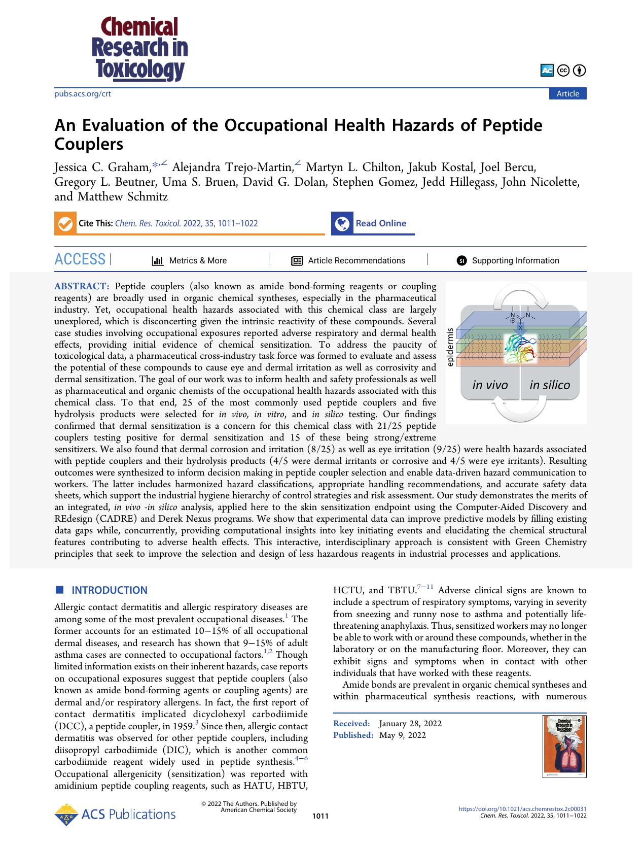 An Evaluation of the Occupational Health Hazards of Peptide Couplers by unknow