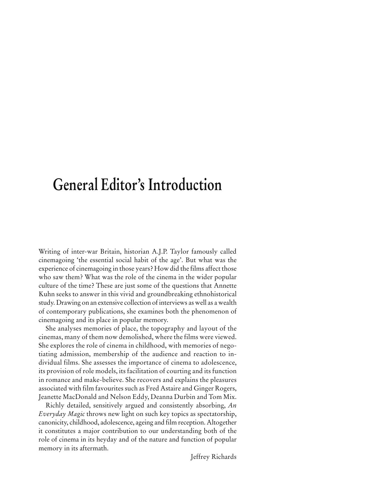 An Everyday Magic: Cinema and Cultural Memory by Annette Kuhn