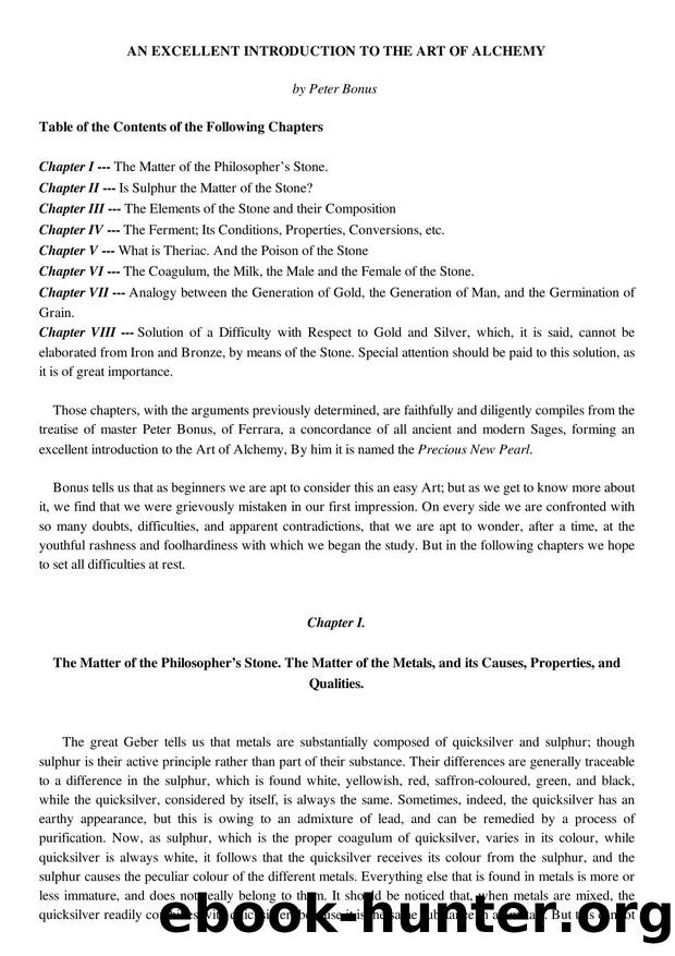 An Excellent Introduction to the Art of Alchemy by Peter Bonus