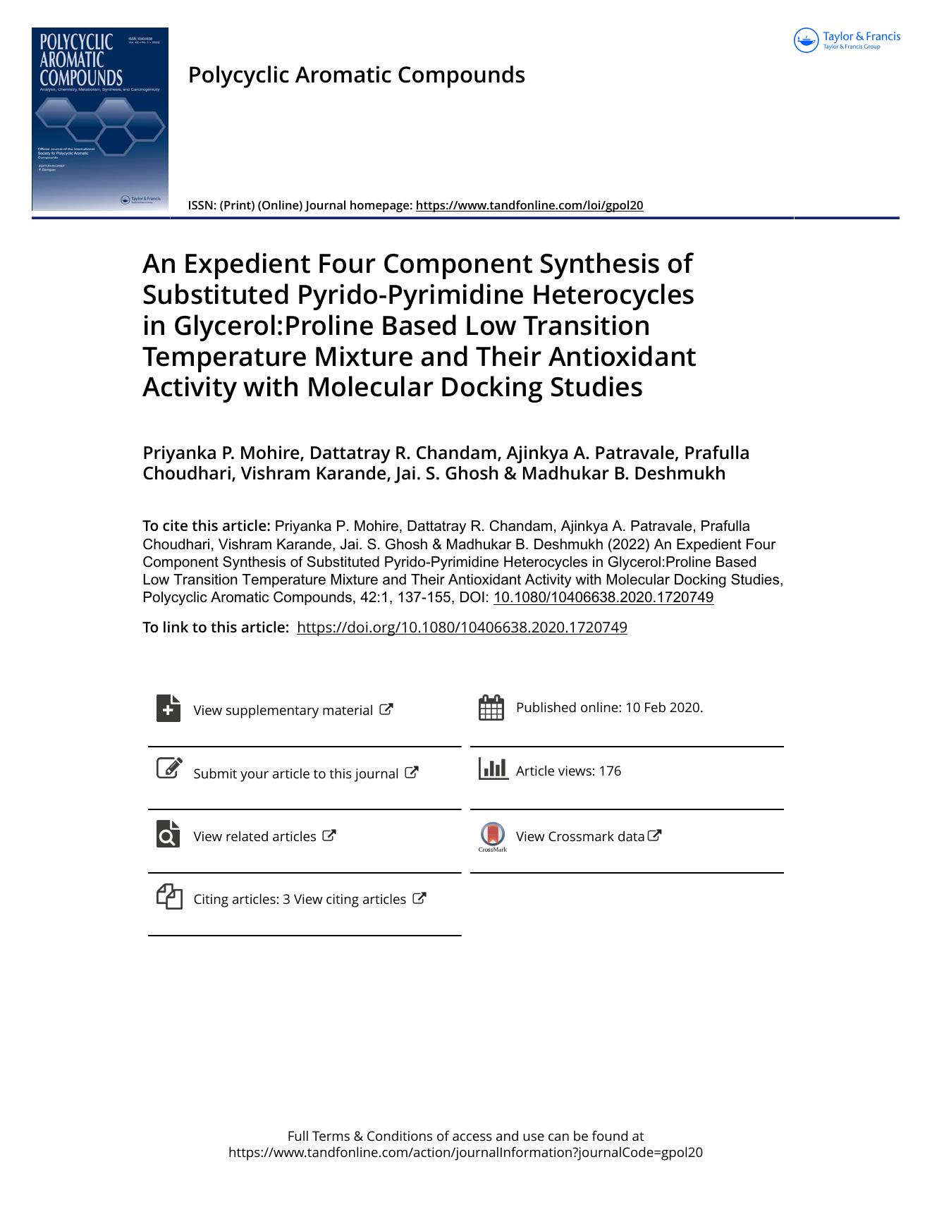 An Expedient Four Component Synthesis of Substituted Pyrido-Pyrimidine Heterocycles in Glycerol:Proline Based Low Transition Temperature Mixture and Their Antioxidant Activity with by unknow