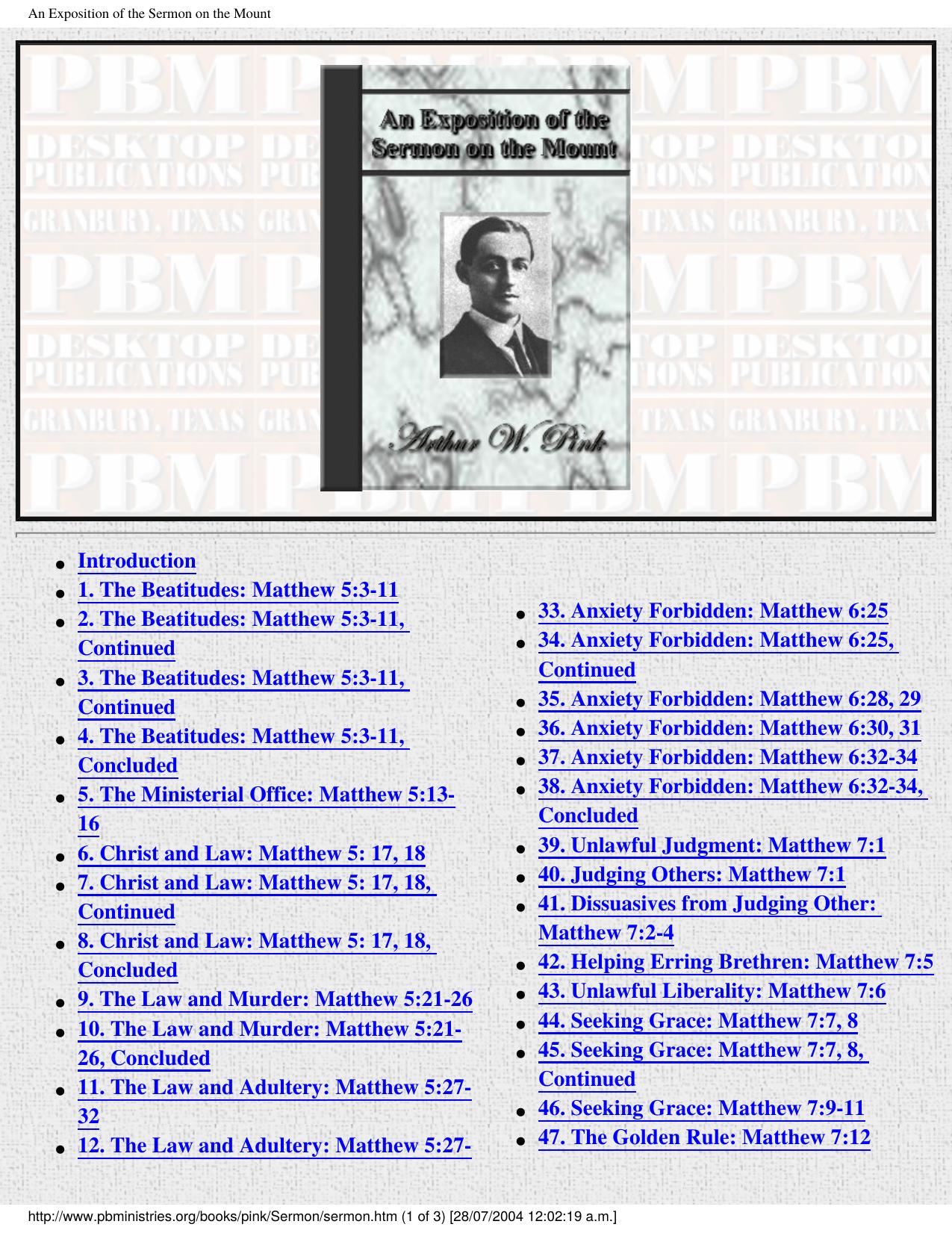 An Exposition of the Sermon on the Mount - Arthur Pink by Arthur Pink