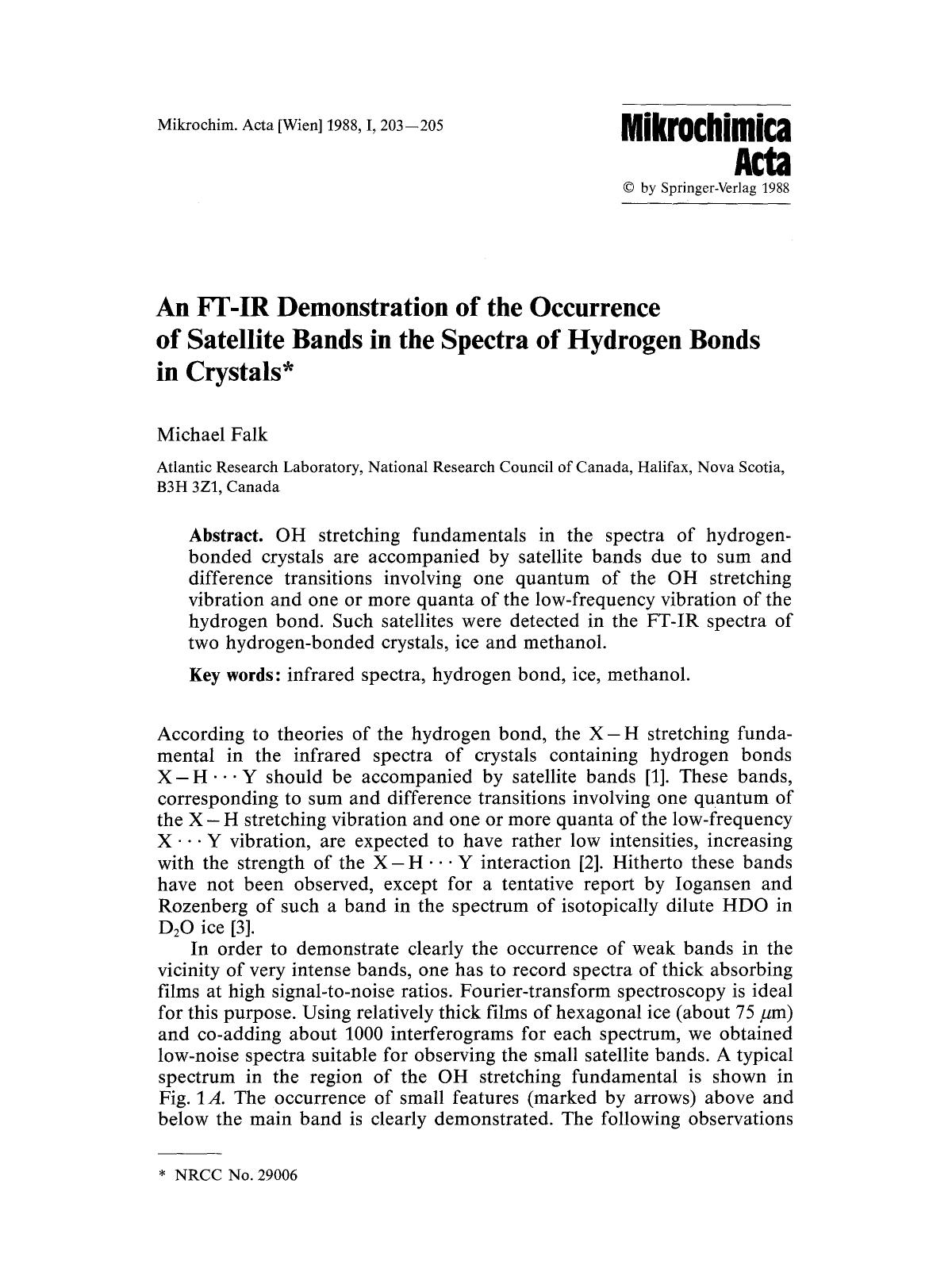 An FT-IR demonstration of the occurrence of satellite bands in the spectra of hydrogen bonds in crystals by Unknown