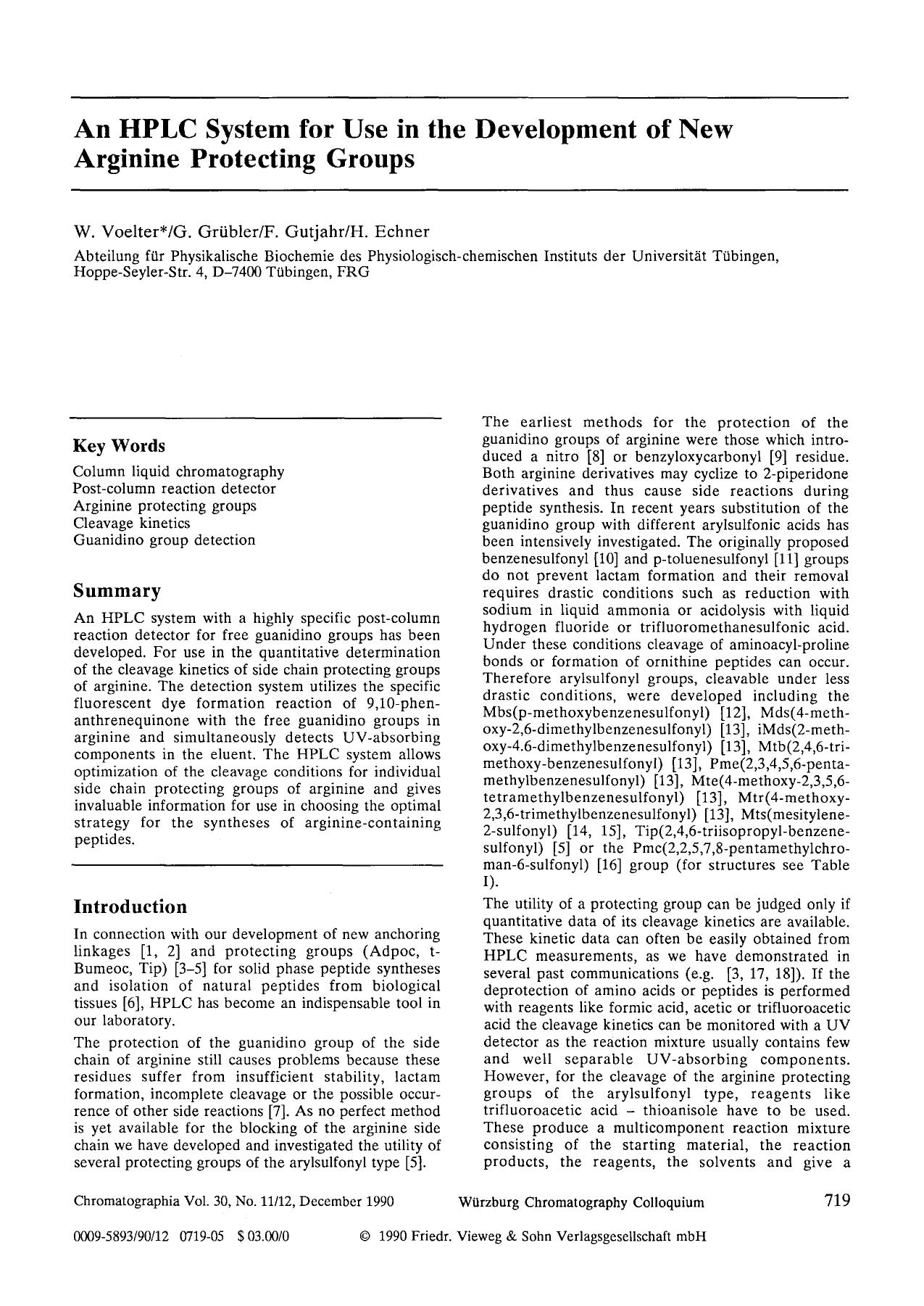 An HPLC system for use in the development of new arginine protecting groups by Unknown