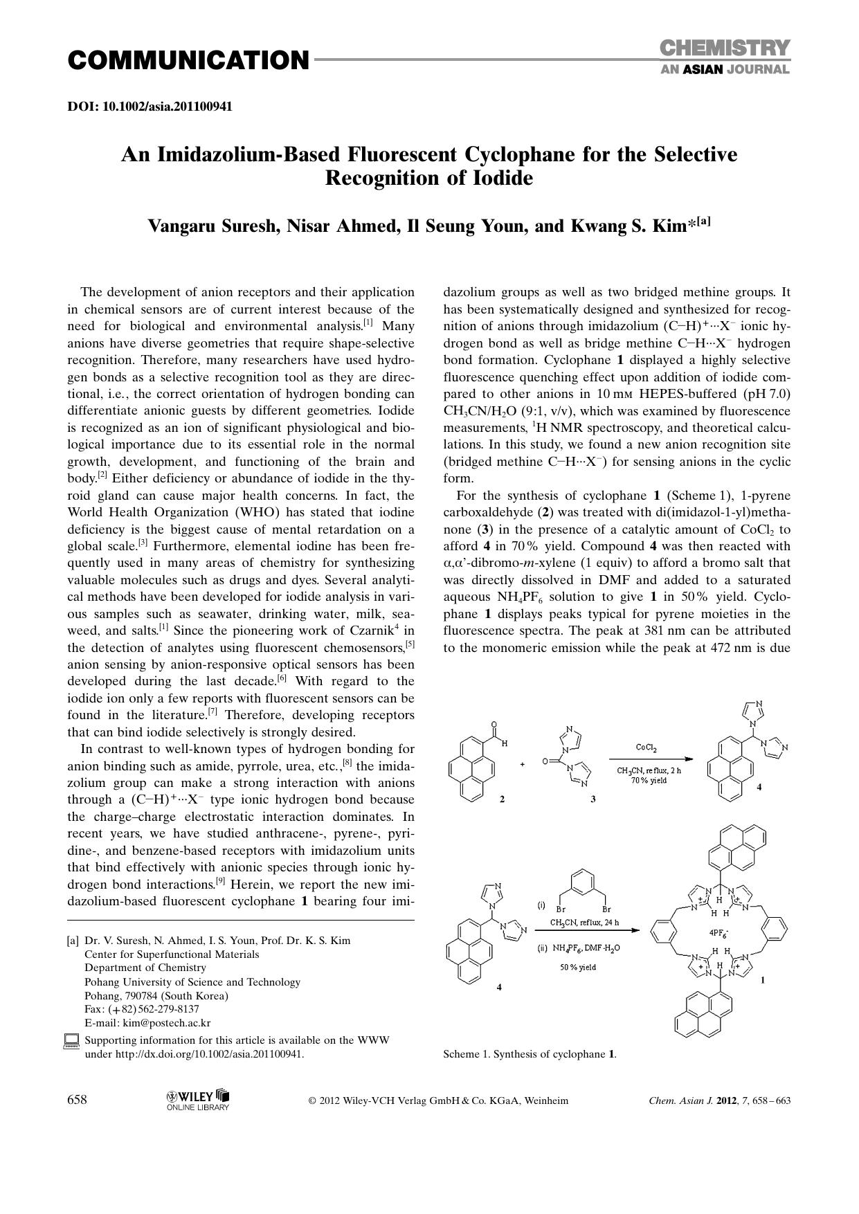 An ImidazoliumBased Fluorescent Cyclophane for the Selective Recognition of Iodide by Unknown
