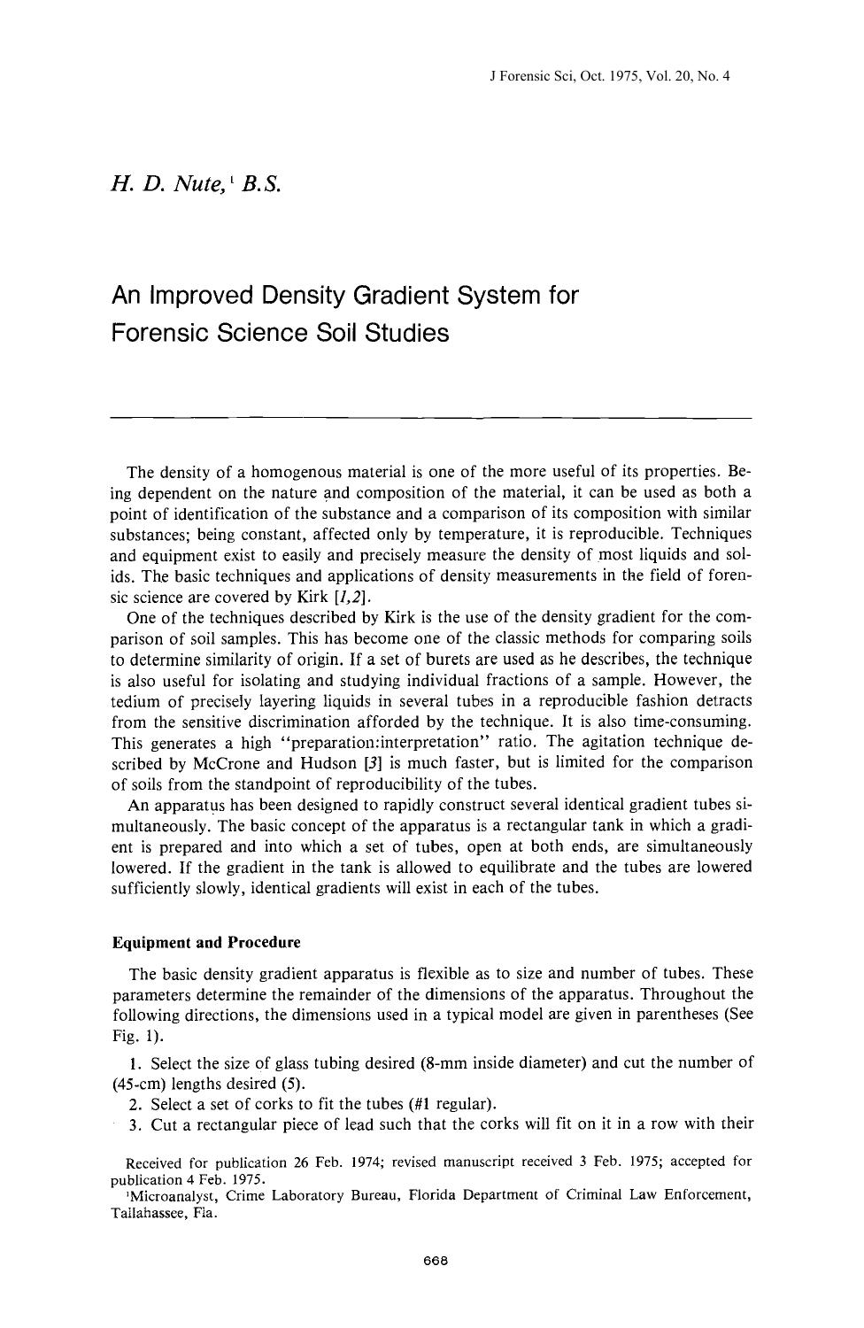 An Improved Density Gradient System for Forensic Science Soil Studies by Nute HD