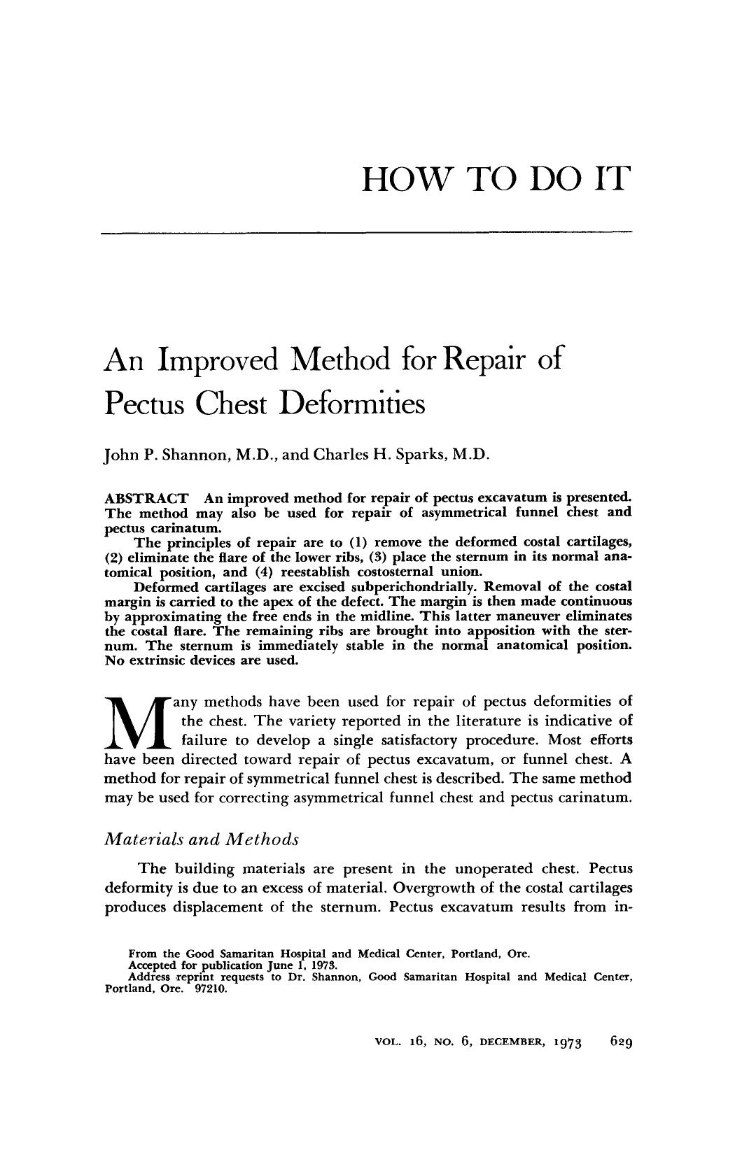 An Improved Method for Repair of Pectus Chest Deformities by John P. Shannon; Charles H. Sparks