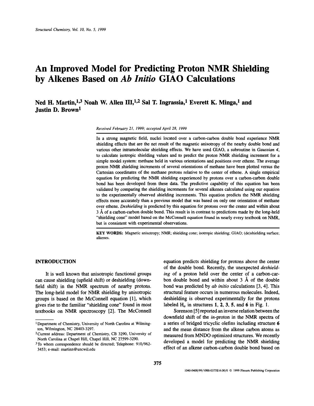 An Improved Model for Predicting Proton NMR Shielding by Alkenes Based on <Emphasis Type="Italic">Ab Initio<Emphasis> GIAO Calculations by Unknown