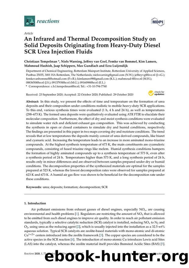 An Infrared and Thermal Decomposition Study on Solid Deposits Originating from Heavy-Duty Diesel SCR Urea Injection Fluids by unknow