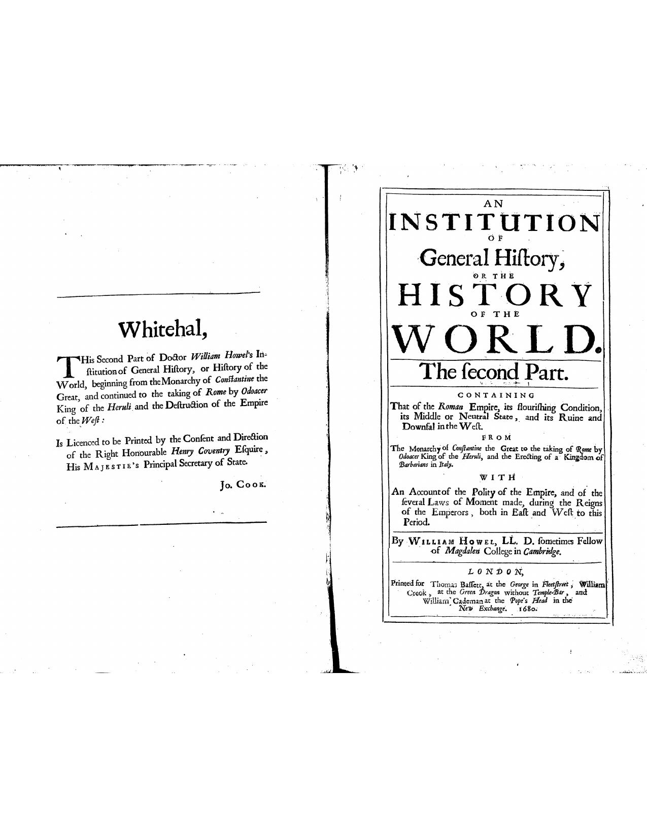An Institution of General History (1680) William Howell - Volume Two by William Howell (sometimes spelled Howel)