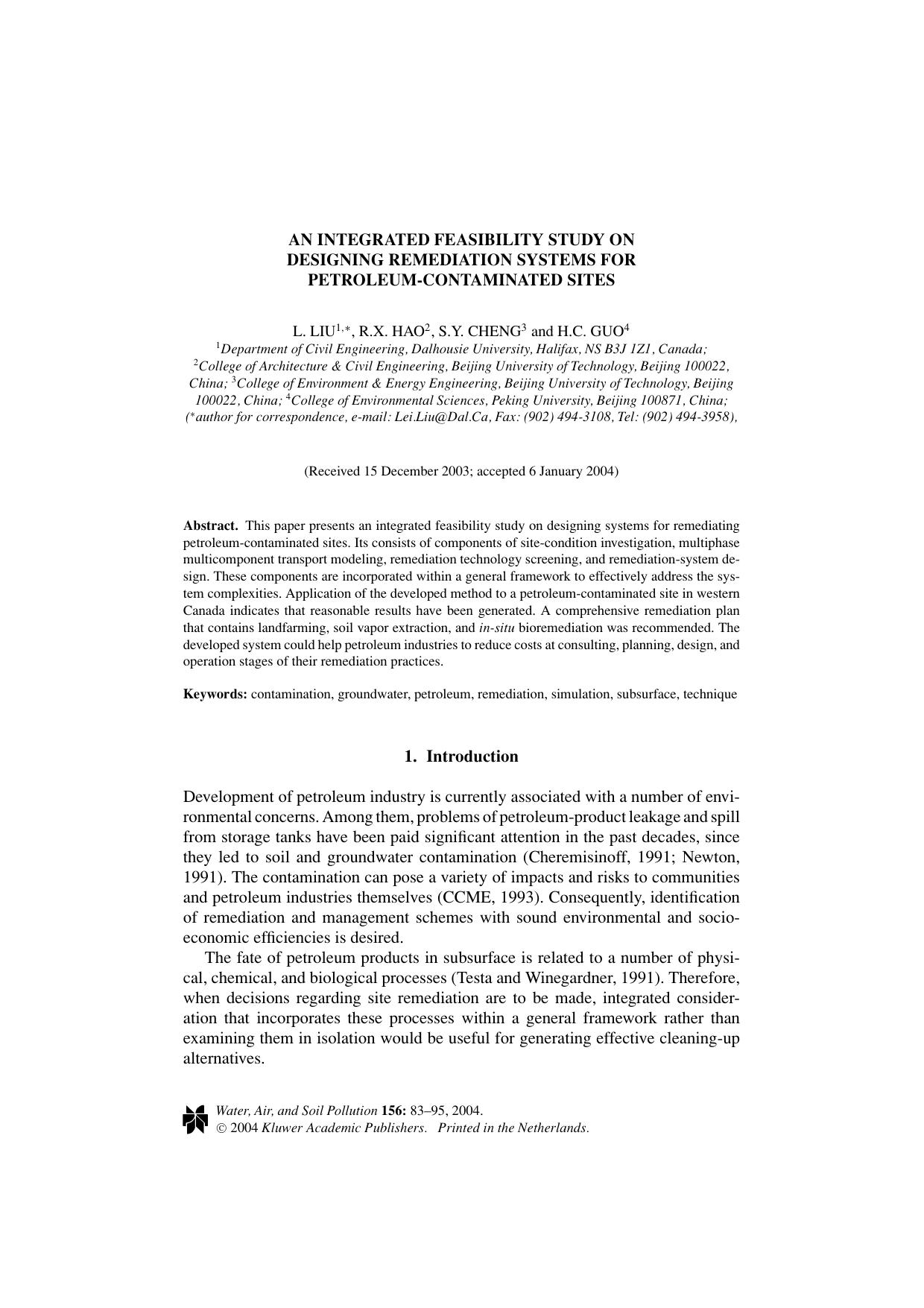 An Integrated Feasibility Study on Designing Remediation Systems for Petroleum-Contaminated Sites by Unknown