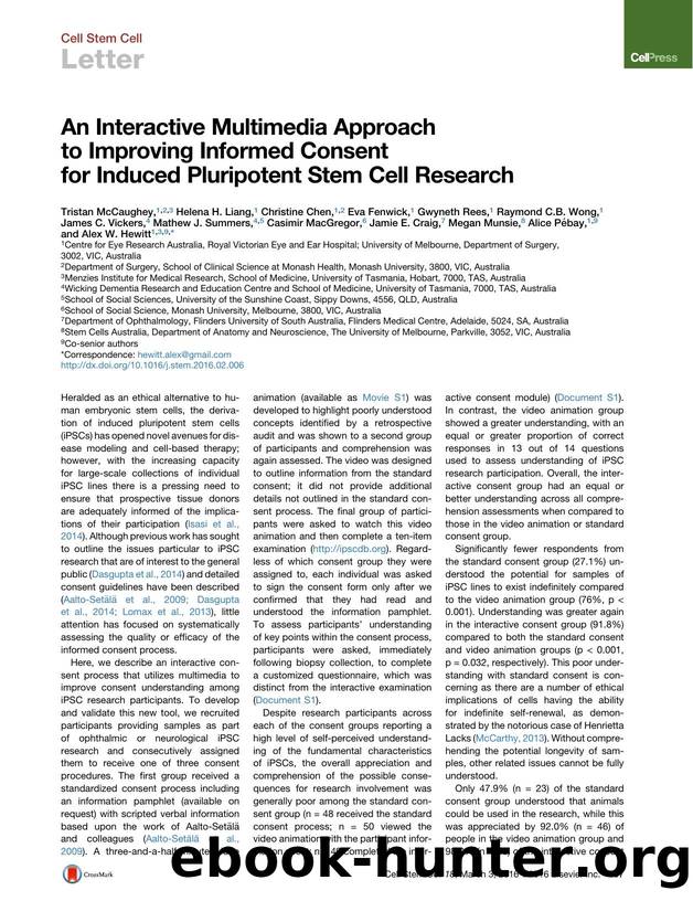 An Interactive Multimedia Approach to Improving Informed Consent for Induced Pluripotent Stem Cell Research by unknow